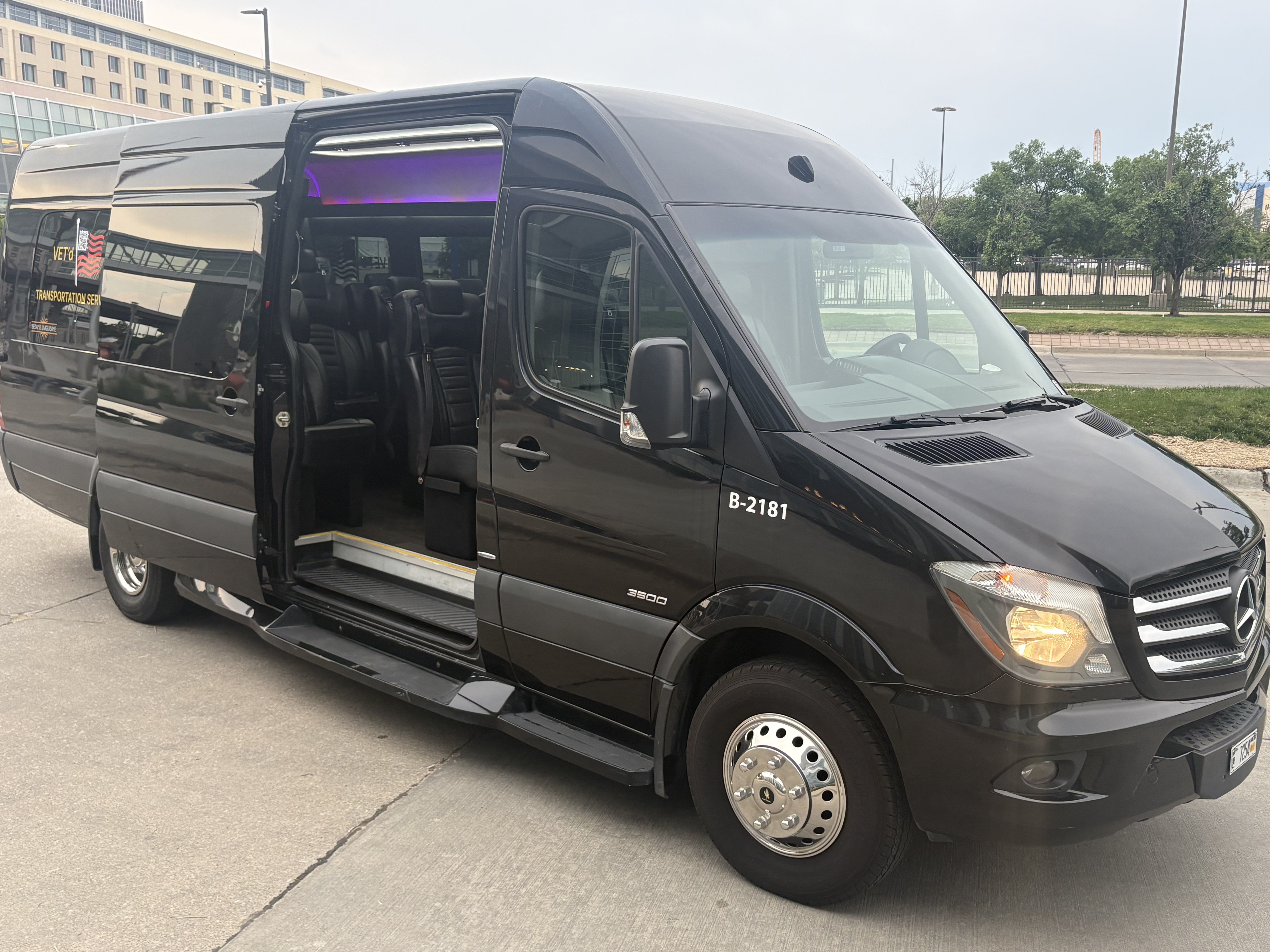 VET'd Transportation Mercedes-Benz Sprinter with door open ready for boarding